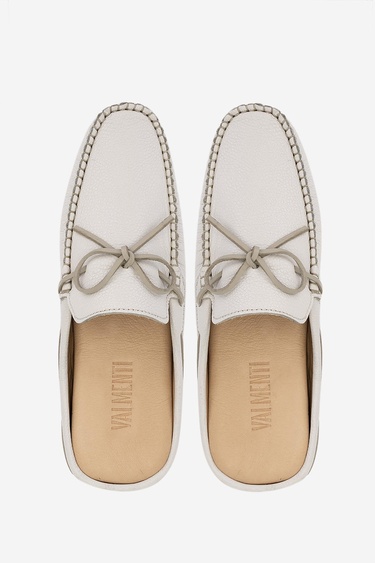  Valmenti Anjelika Erkek Beyaz Floter Hakiki Deri Düz Terlik