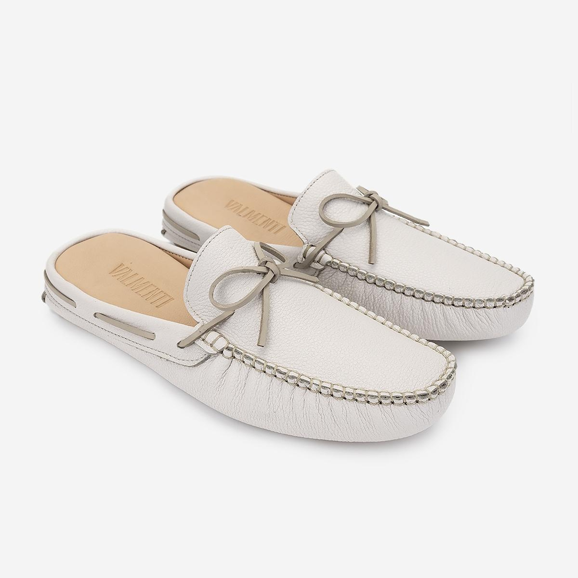 Valmenti Anjelika Erkek Beyaz Floter Hakiki Deri Düz Terlik