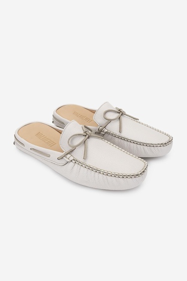  Valmenti Anjelika Erkek Beyaz Floter Hakiki Deri Düz Terlik
