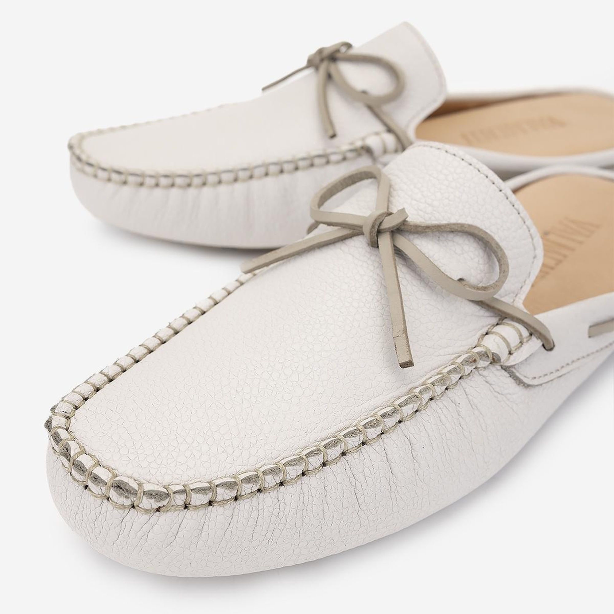 Valmenti Anjelika Erkek Beyaz Floter Hakiki Deri Düz Terlik