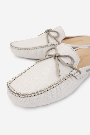  Valmenti Anjelika Erkek Beyaz Floter Hakiki Deri Düz Terlik