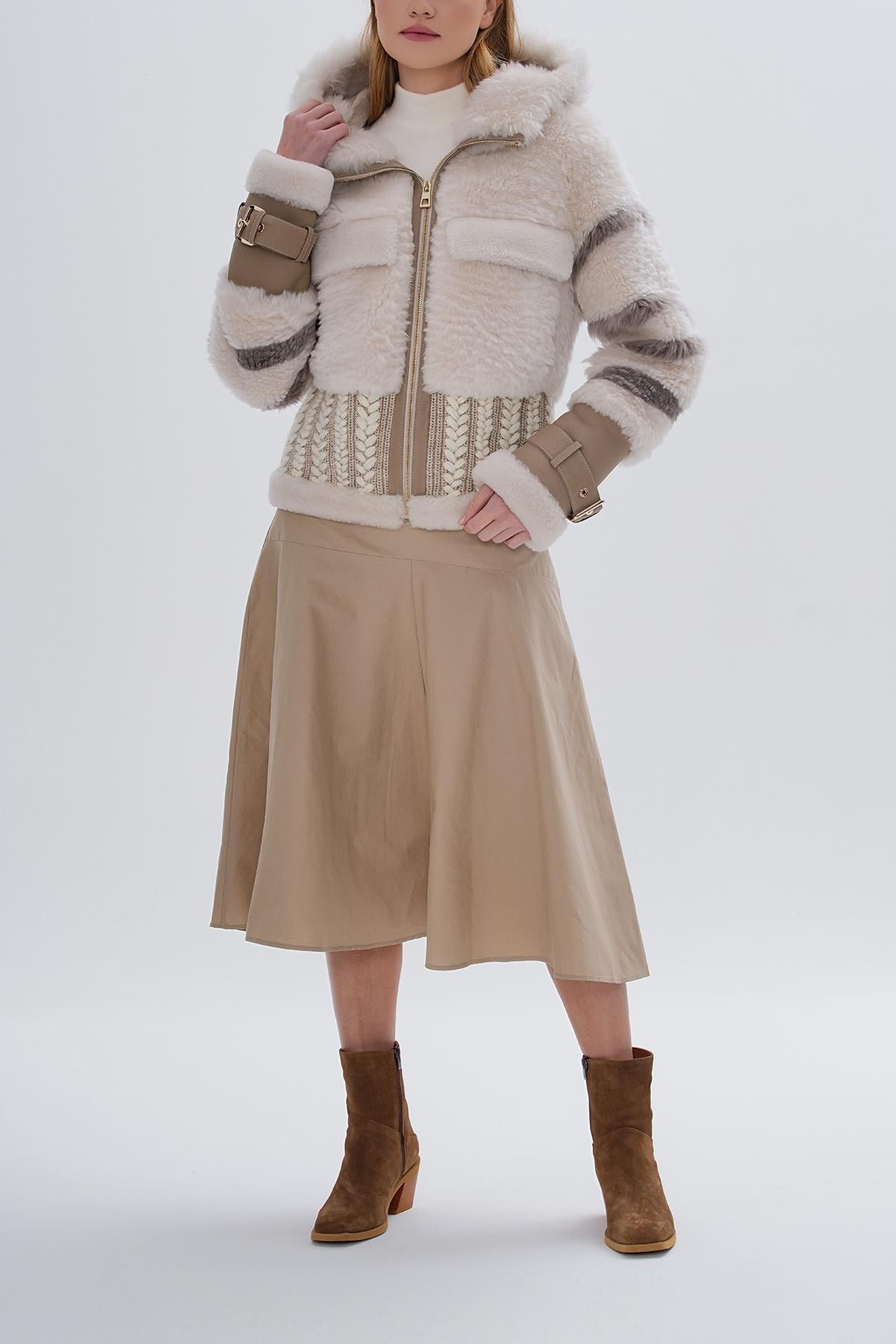  Valmenti Kadın Kürk Bej Mont