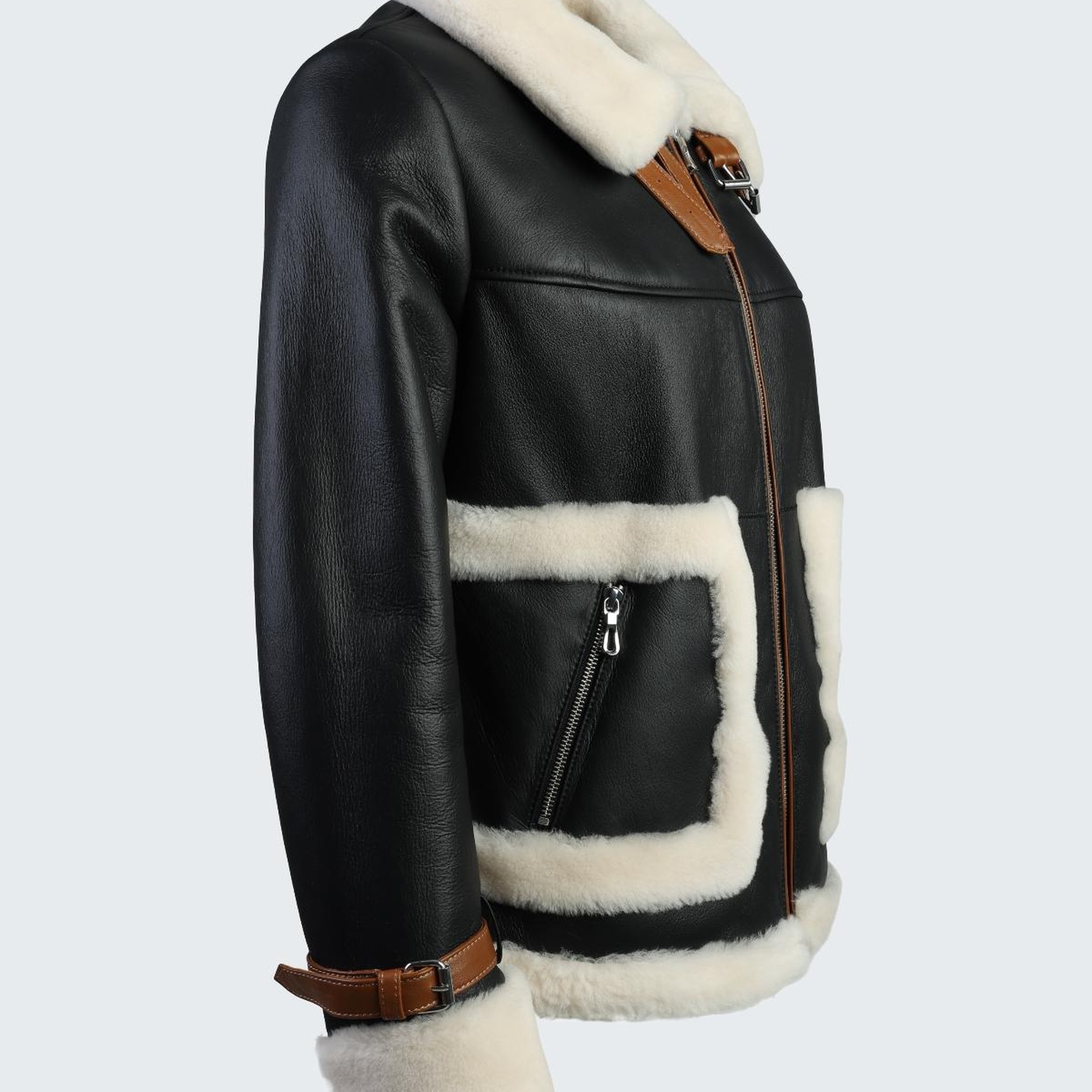 Valmenti Kadın Siyah Hakiki Deri Deri Mont