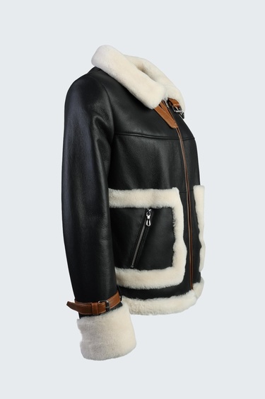  Valmenti Kadın Siyah Hakiki Deri Deri Mont