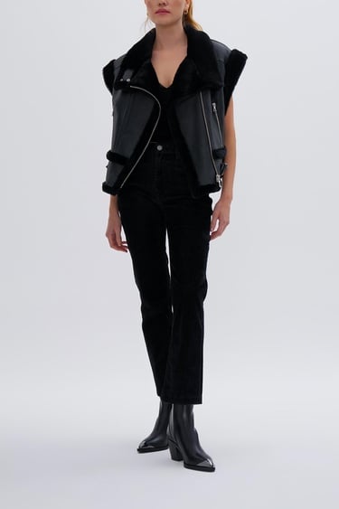  Valmenti Kadın Kürk Siyah Yelek Deri Mont