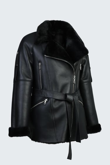 Valmenti Kadın Siyah Hakiki Deri Deri Mont