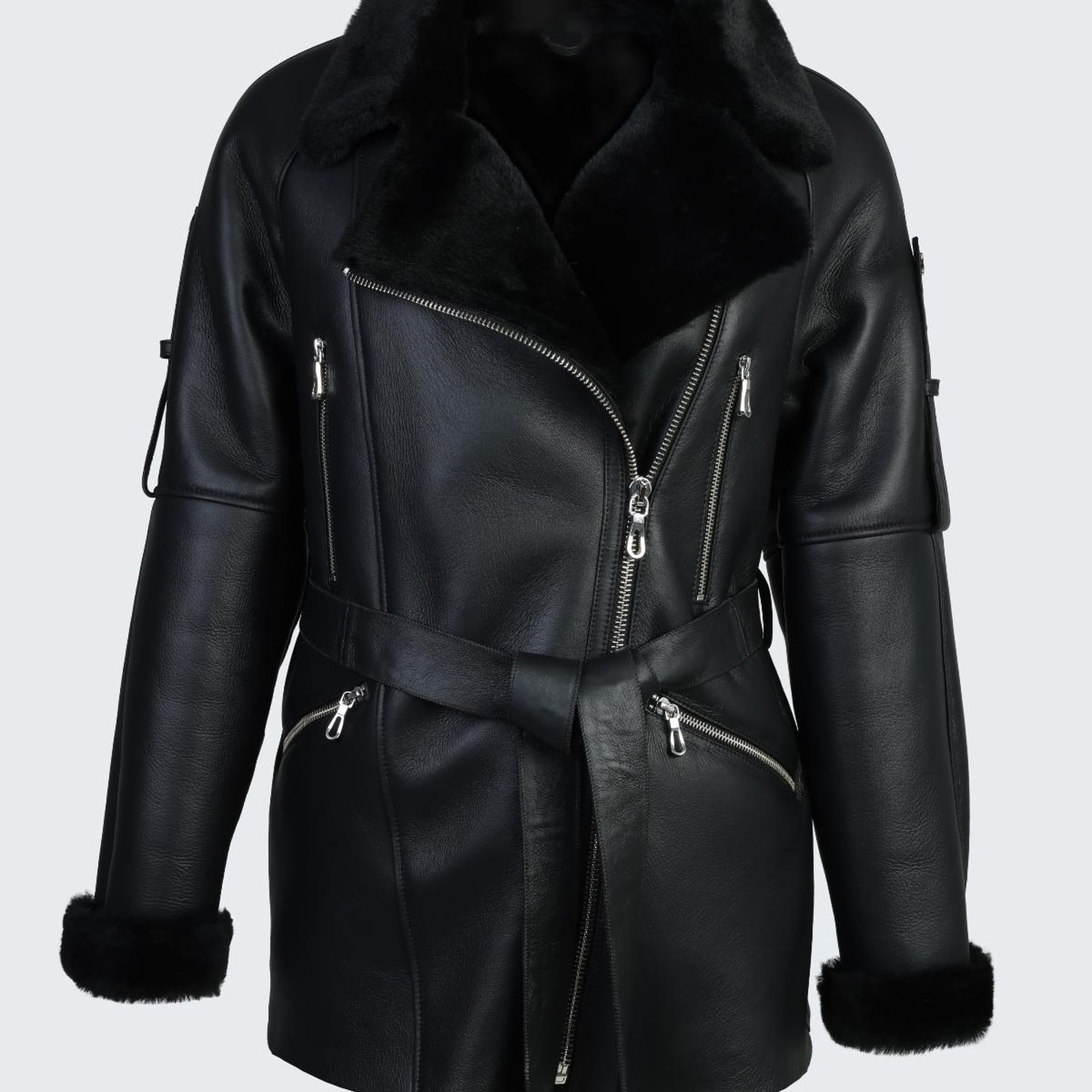 Valmenti Kadın Siyah Hakiki Deri Deri Mont