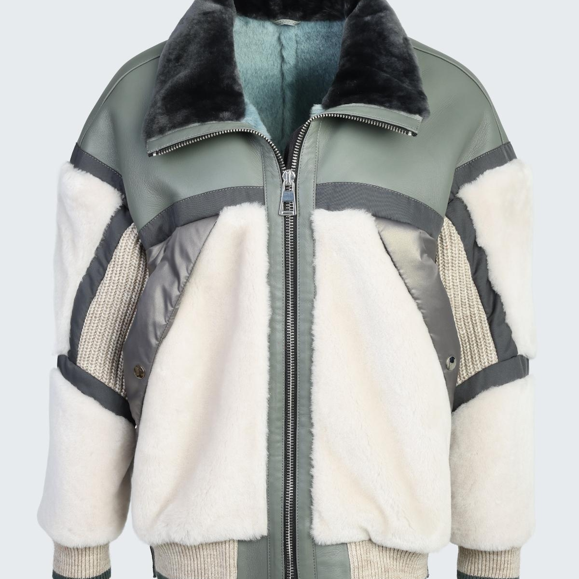 Valmenti . Kadın Yeşil Deri/Kürk Mont