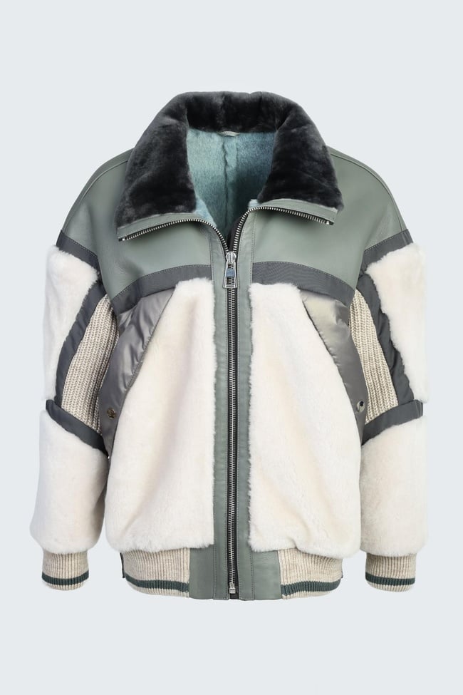  Valmenti . Kadın Yeşil Deri/Kürk Mont