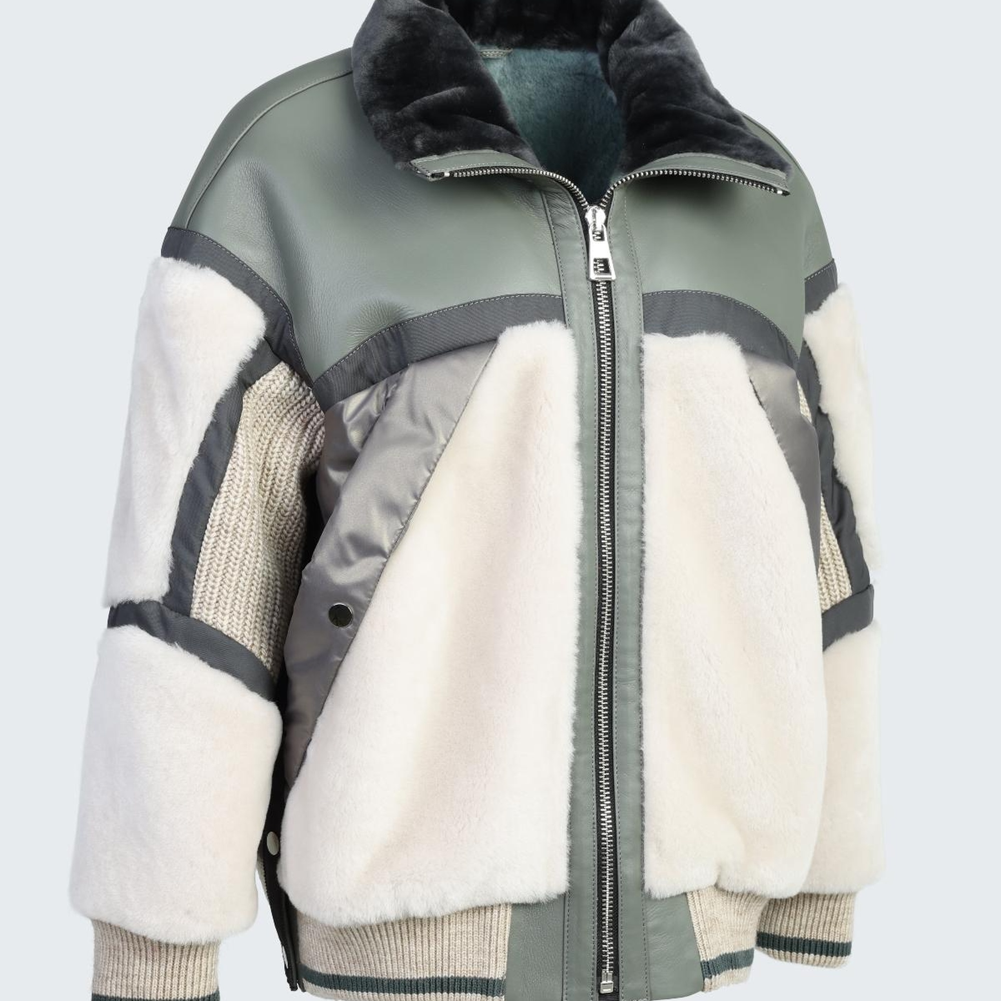 Valmenti . Kadın Yeşil Deri/Kürk Mont