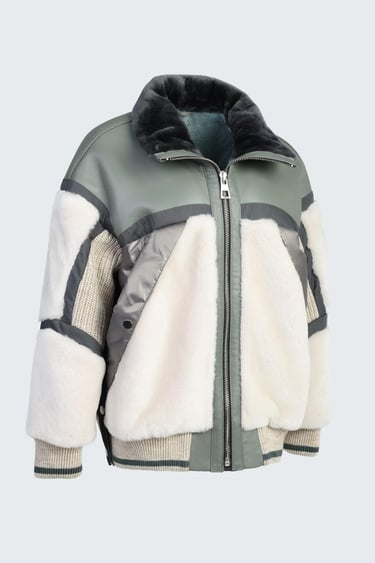  Valmenti . Kadın Yeşil Deri/Kürk Mont