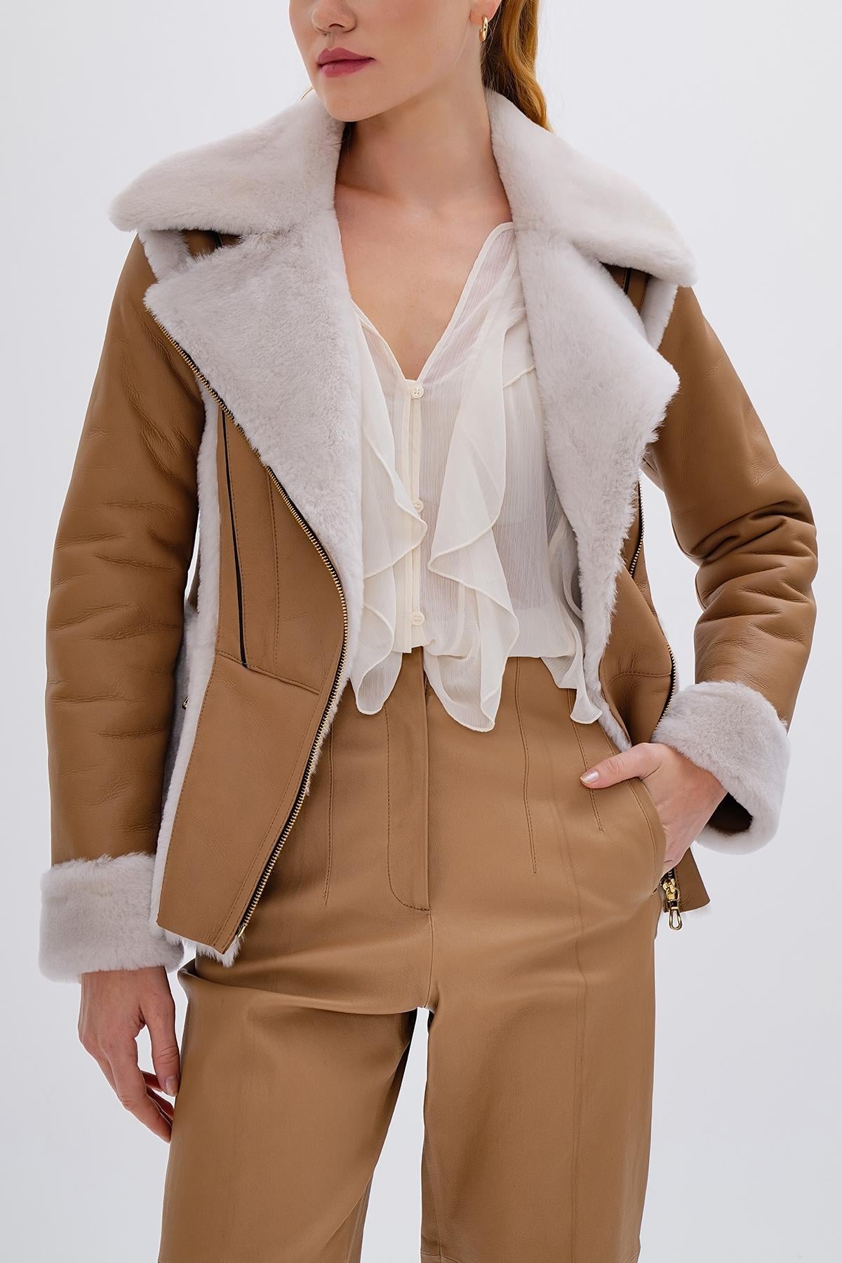  Valmenti Kadın Kürk Taba Mont