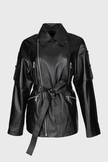  Valmenti Kadın Siyah Hakiki Deri Deri Mont