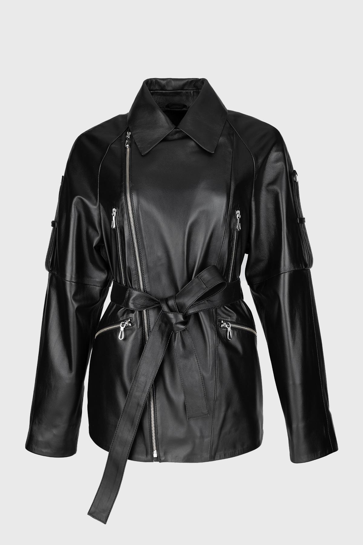  Valmenti Kadın Siyah Hakiki Deri Deri Mont