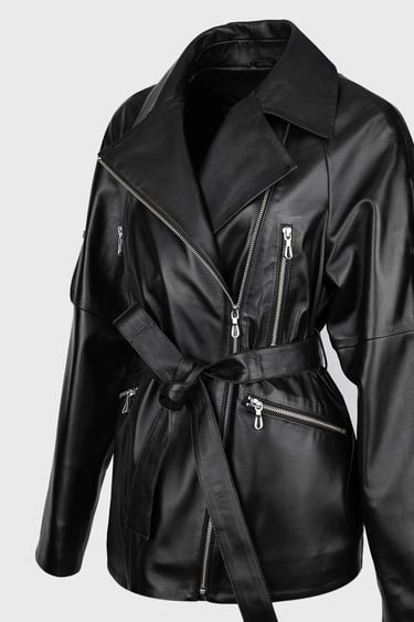  Valmenti Kadın Siyah Hakiki Deri Deri Mont