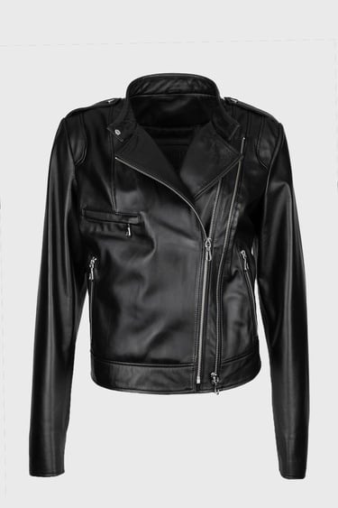  Valmenti Kadın Siyah Hakiki Deri Deri Mont