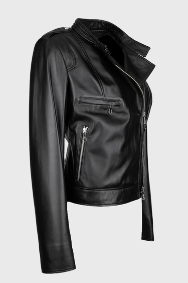  Valmenti Kadın Siyah Hakiki Deri Deri Mont