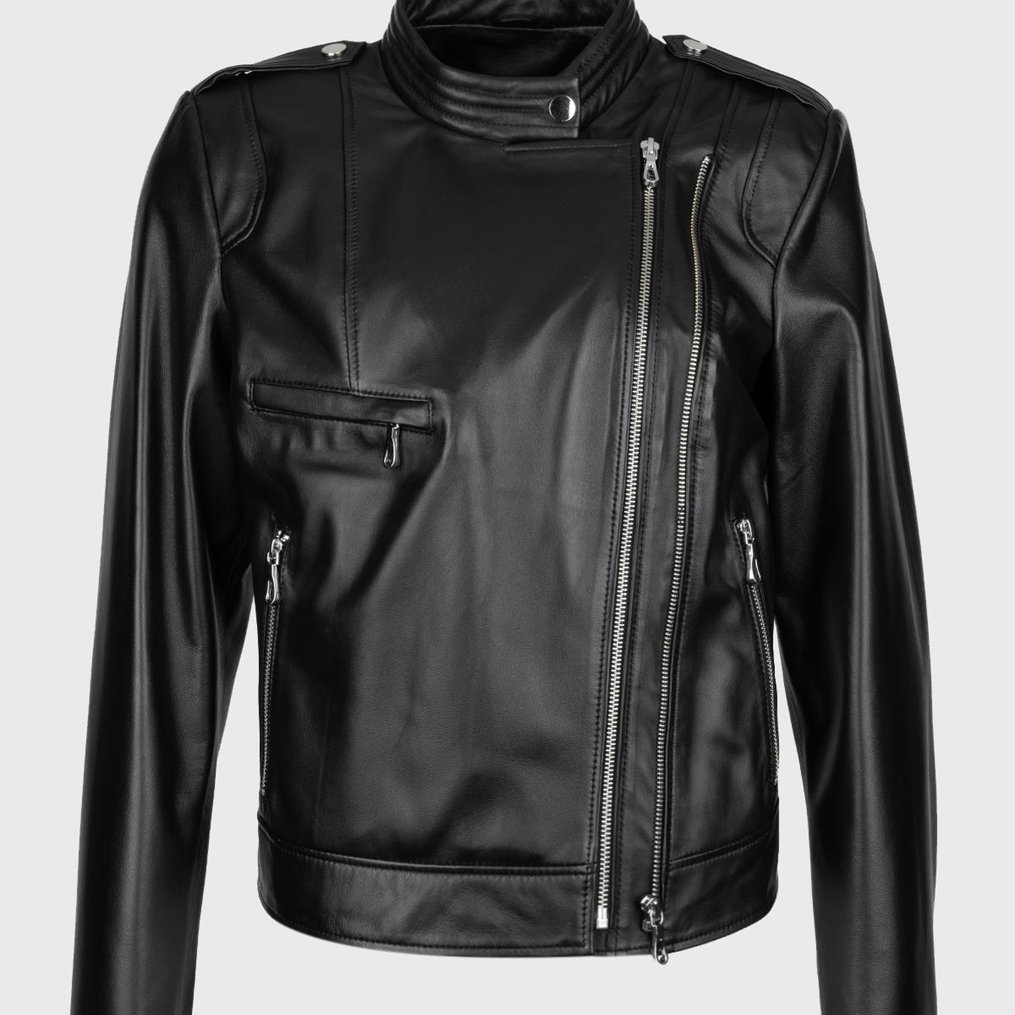 Valmenti Kadın Siyah Hakiki Deri Deri Mont