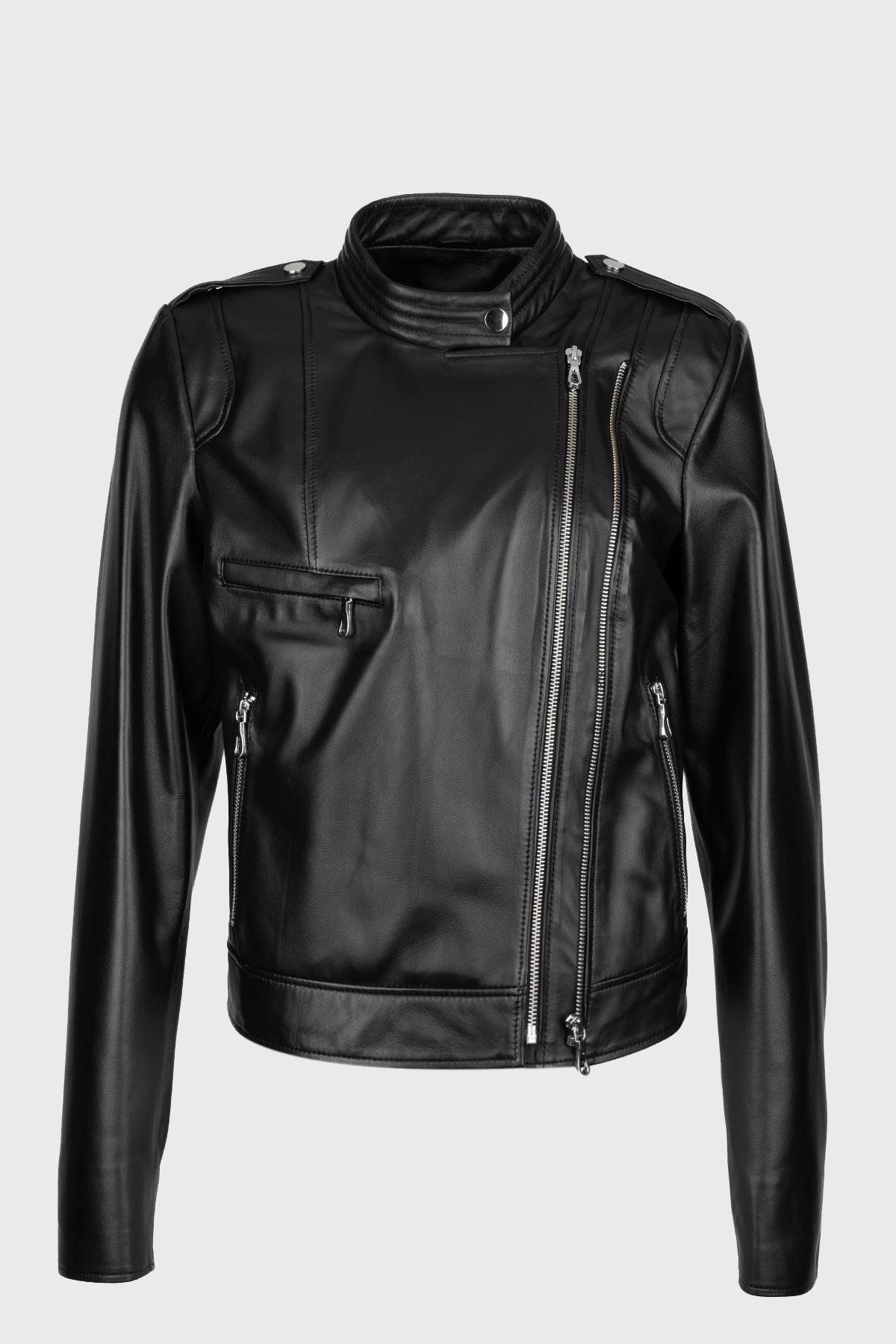  Valmenti Kadın Siyah Hakiki Deri Deri Mont