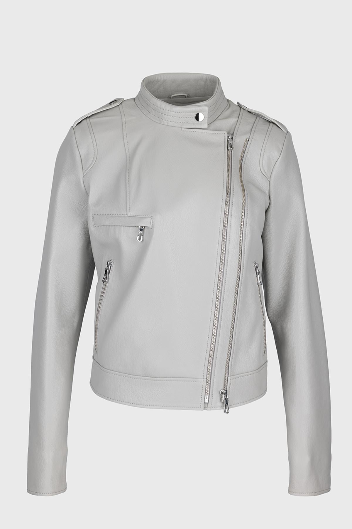  Valmenti Kadın Gri Hakiki Deri Deri Mont