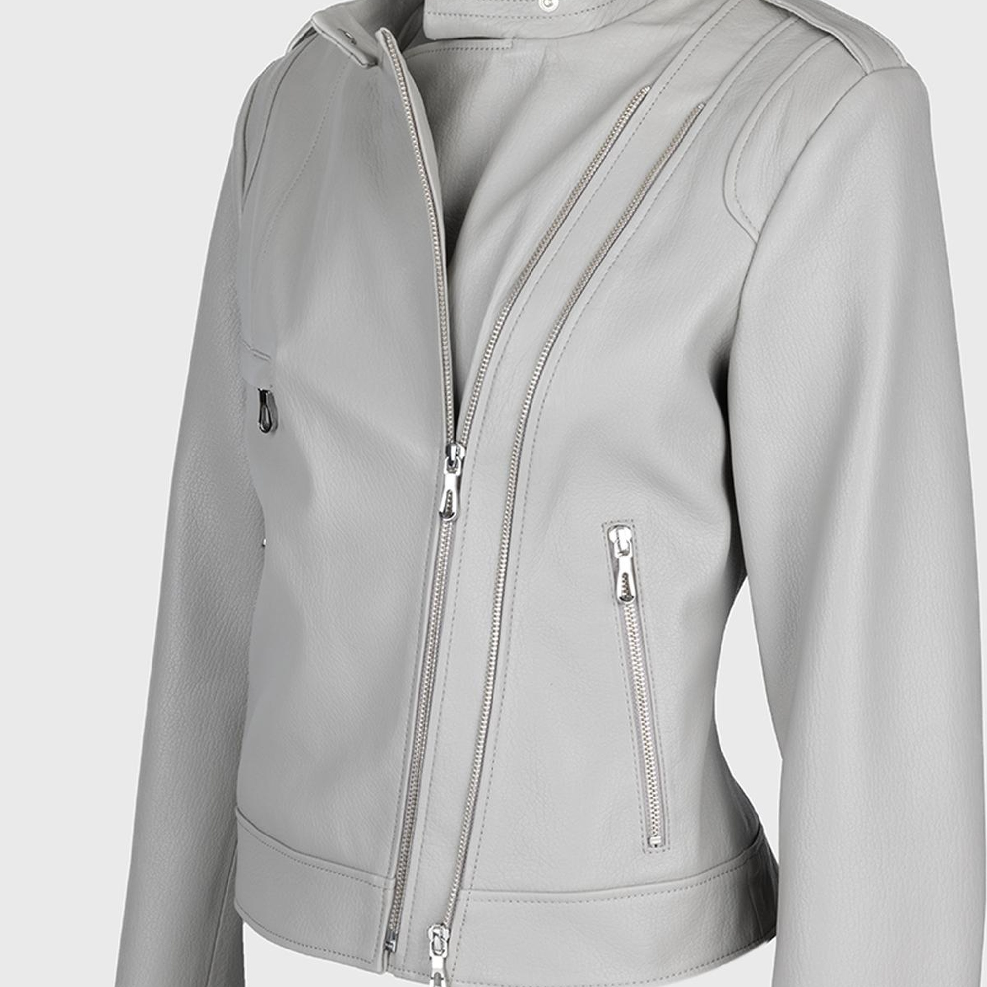 Valmenti Kadın Gri Hakiki Deri Deri Mont