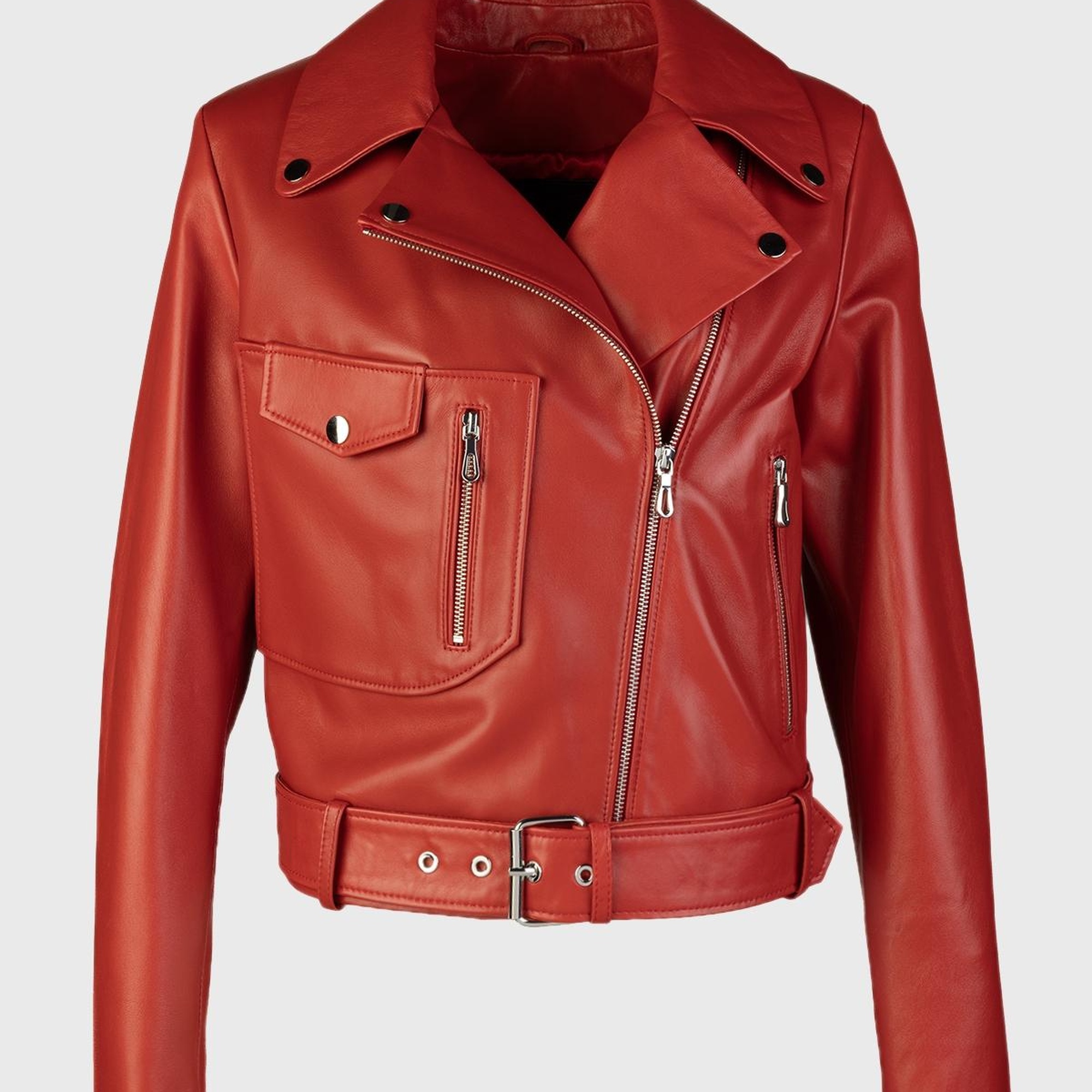 Valmenti Kadın Kırmızı Hakiki Deri Deri Mont