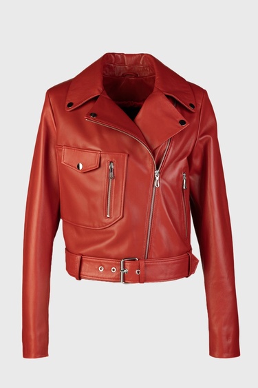  Valmenti Kadın Kırmızı Hakiki Deri Deri Mont