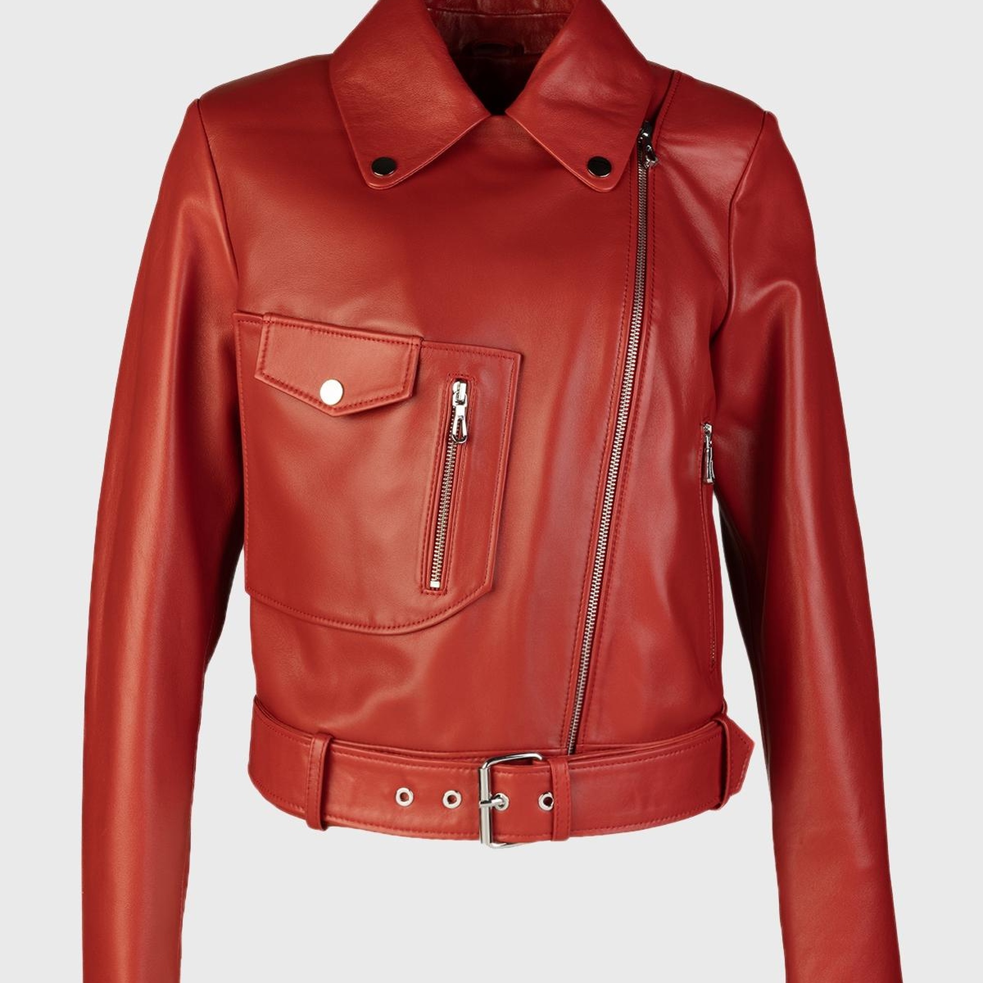 Valmenti Kadın Kırmızı Hakiki Deri Deri Mont