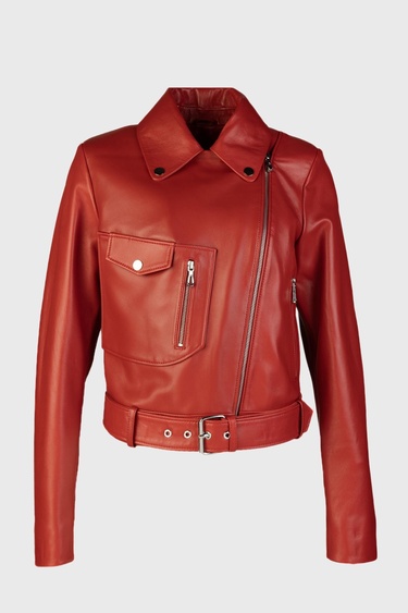  Valmenti Kadın Kırmızı Hakiki Deri Deri Mont