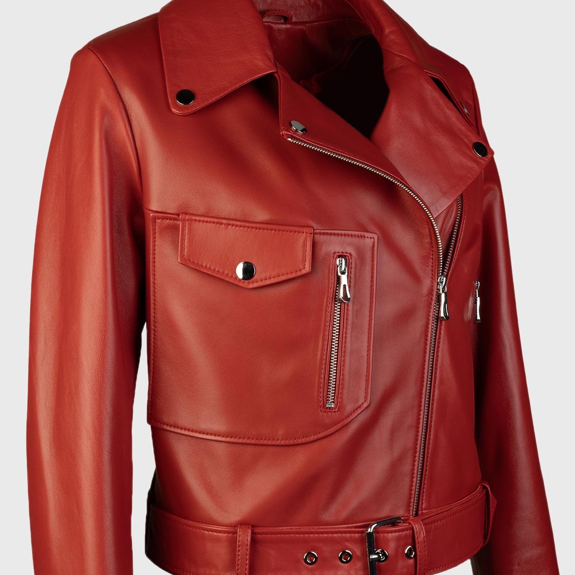 Valmenti Kadın Kırmızı Hakiki Deri Deri Mont