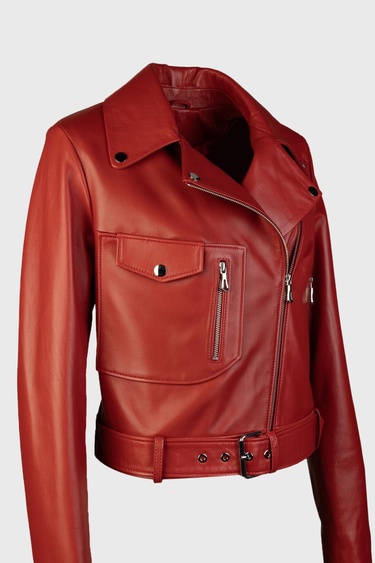  Valmenti Kadın Kırmızı Hakiki Deri Deri Mont