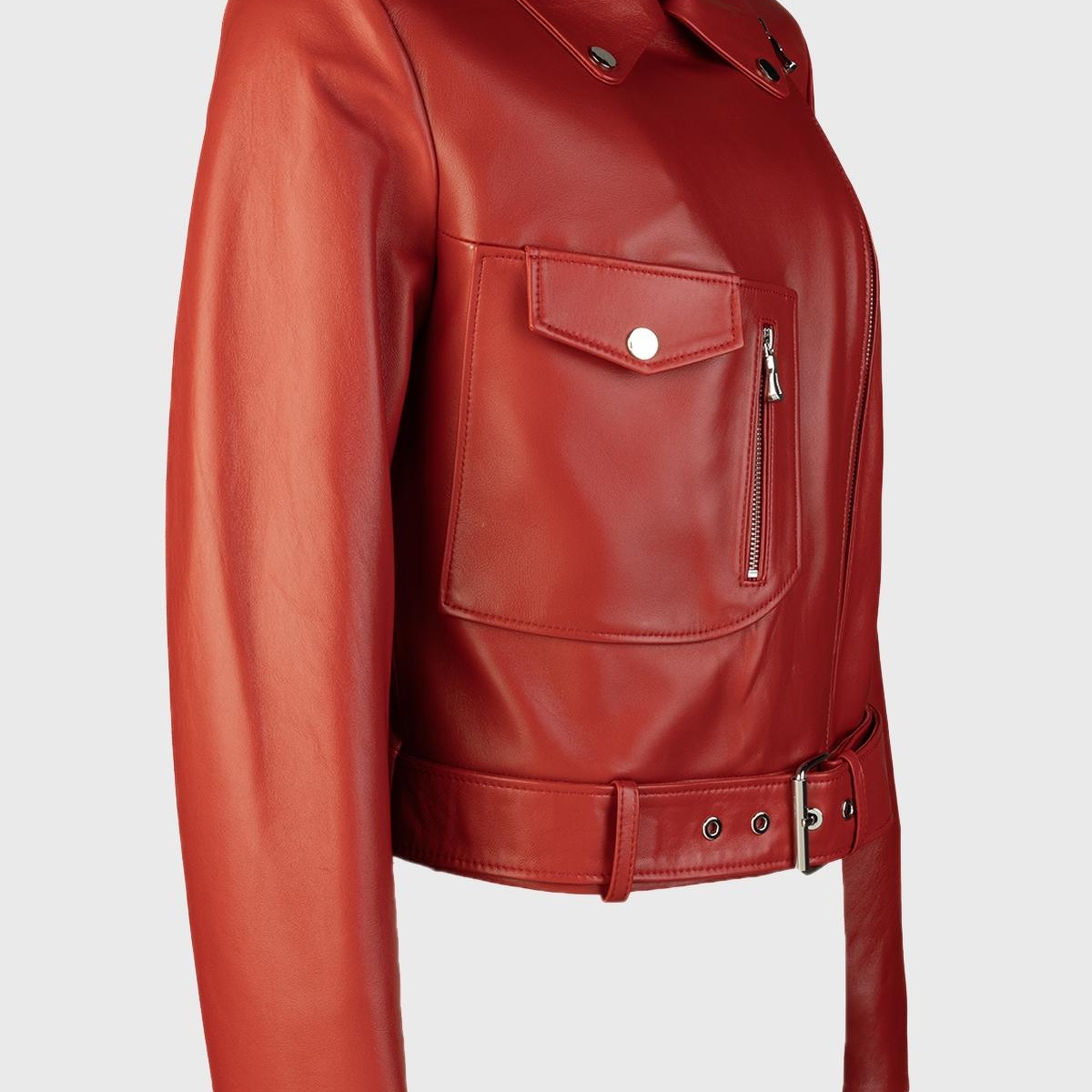 Valmenti Kadın Kırmızı Hakiki Deri Deri Mont