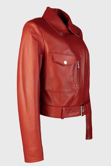  Valmenti Kadın Kırmızı Hakiki Deri Deri Mont