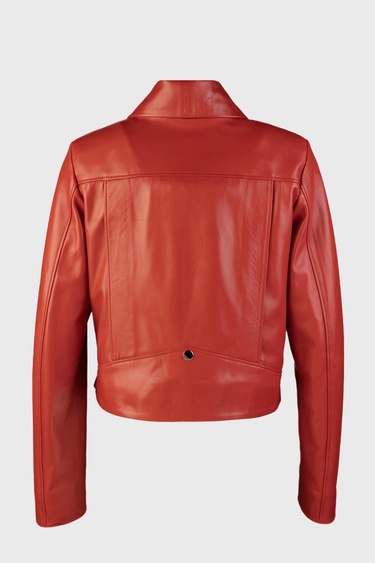  Valmenti Kadın Kırmızı Hakiki Deri Deri Mont