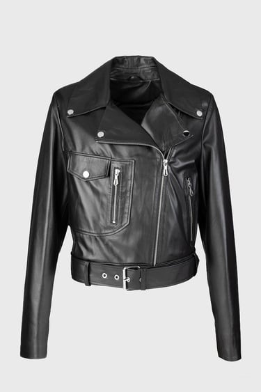  Valmenti Kadın Siyah Hakiki Deri Deri Mont