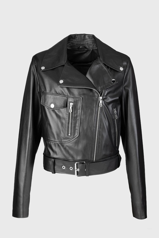  Valmenti Kadın Siyah Hakiki Deri Deri Mont