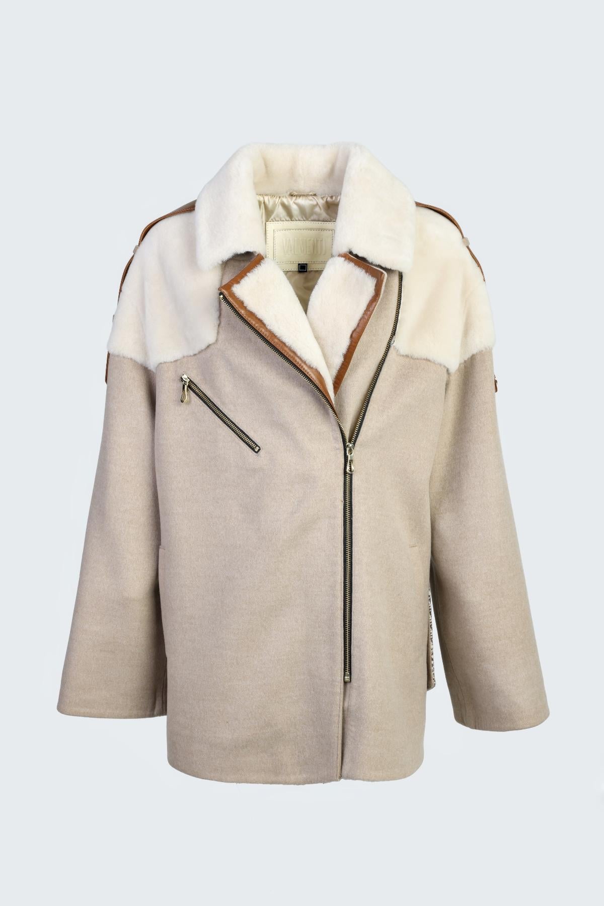 Valmenti Kadın Bej KURK/DERI/KUMAS Mont