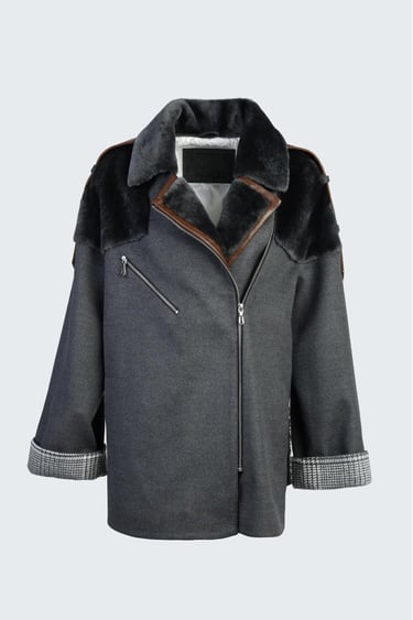  Valmenti Kadın Gri KURK/DERI/KUMAS Mont