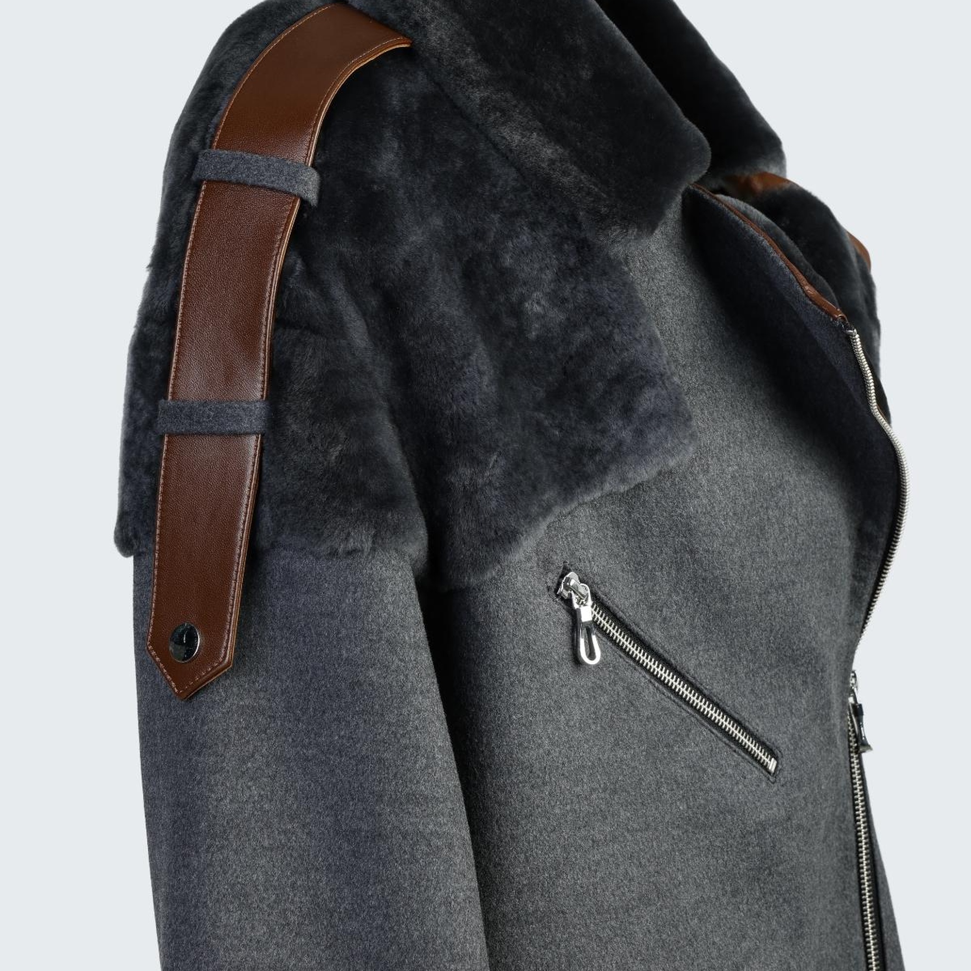 Valmenti Kadın Gri KURK/DERI/KUMAS Mont