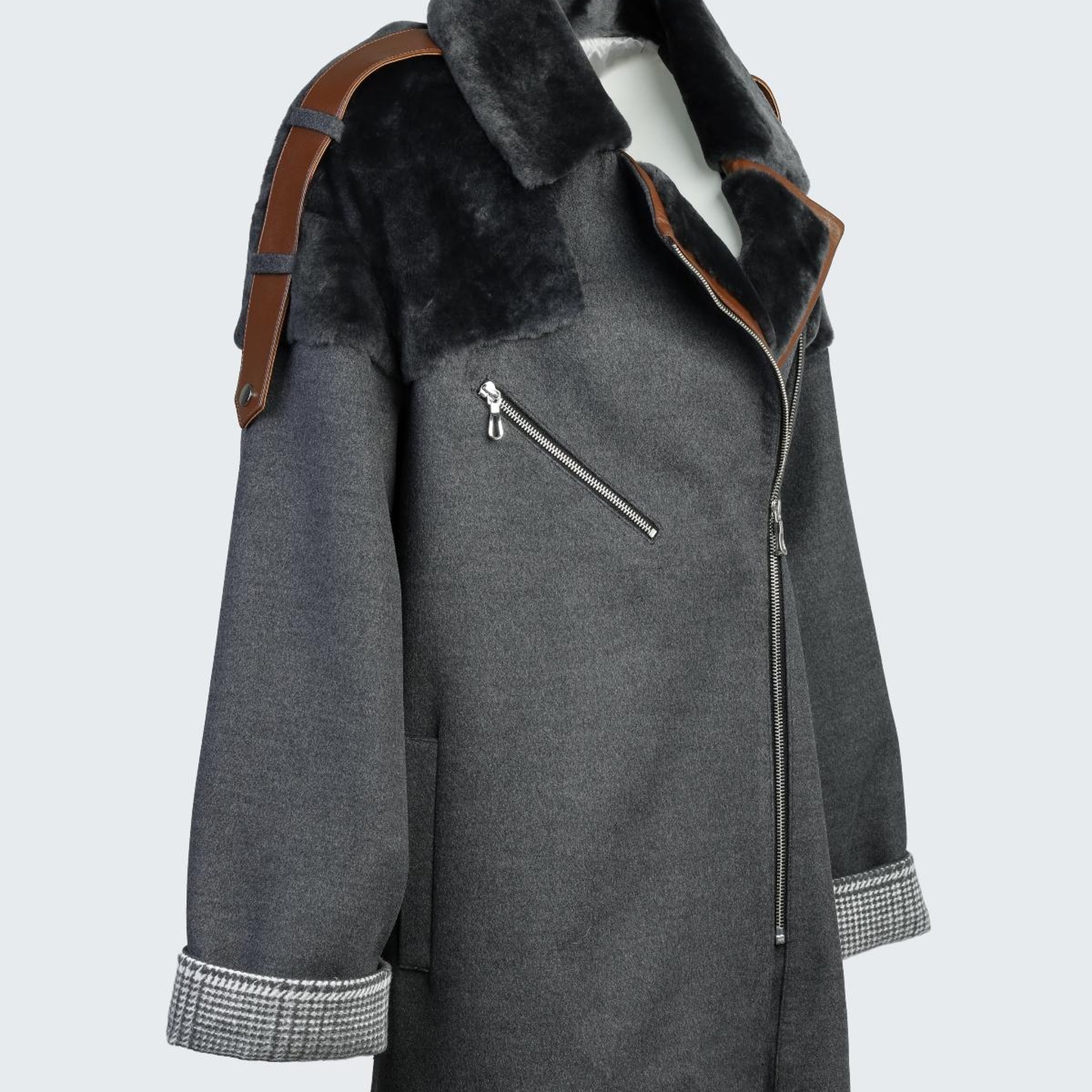 Valmenti Kadın Gri KURK/DERI/KUMAS Mont