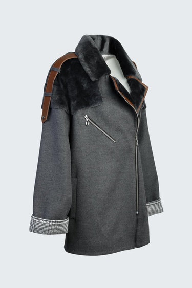  Valmenti Kadın Gri KURK/DERI/KUMAS Mont