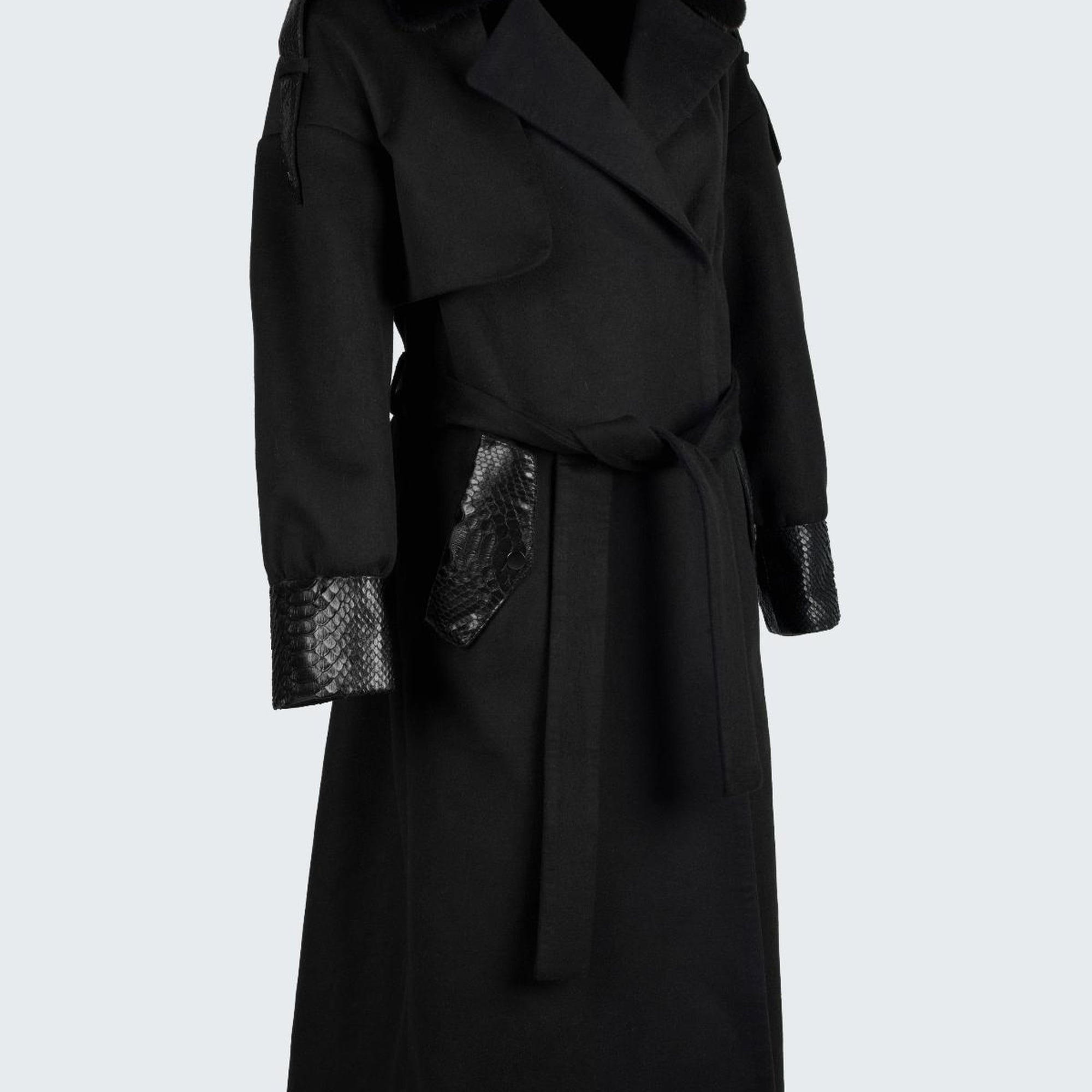 Valmenti Kadın Siyah KUMAS/PITON/KURK Manto