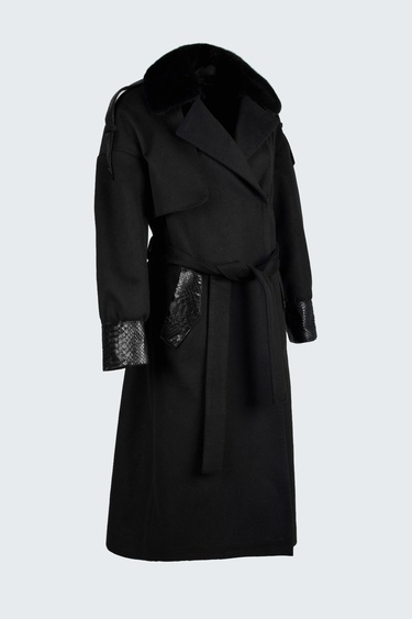  Valmenti Kadın Siyah KUMAS/PITON/KURK Manto