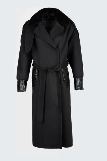  Valmenti Kadın Siyah KUMAS/PITON/KURK Manto