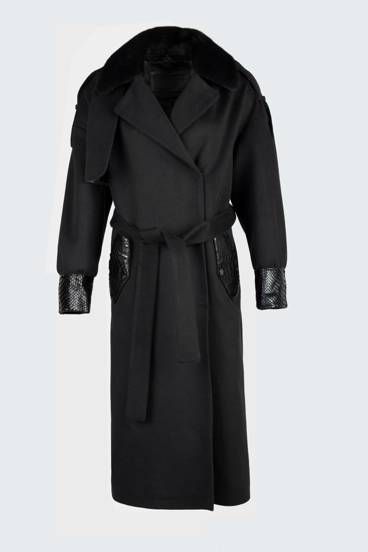  Valmenti Kadın Siyah KUMAS/PITON/KURK Manto