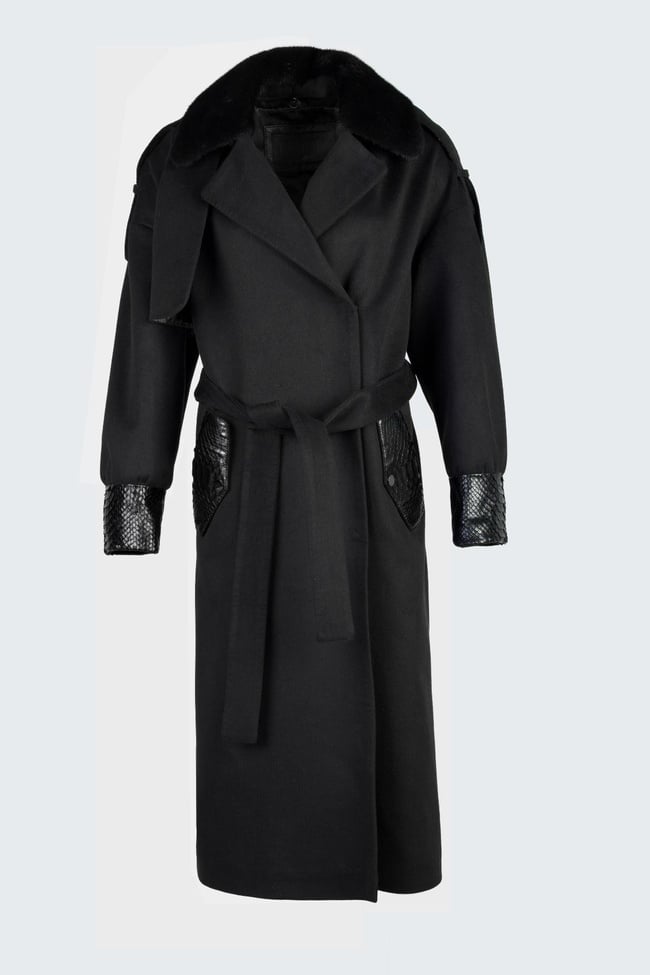  Valmenti Kadın Siyah KUMAS/PITON/KURK Manto