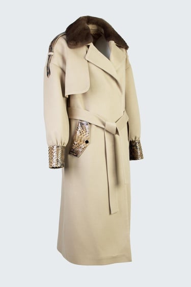  Valmenti Kadın Bej KUMAS/PITON/KURK Manto