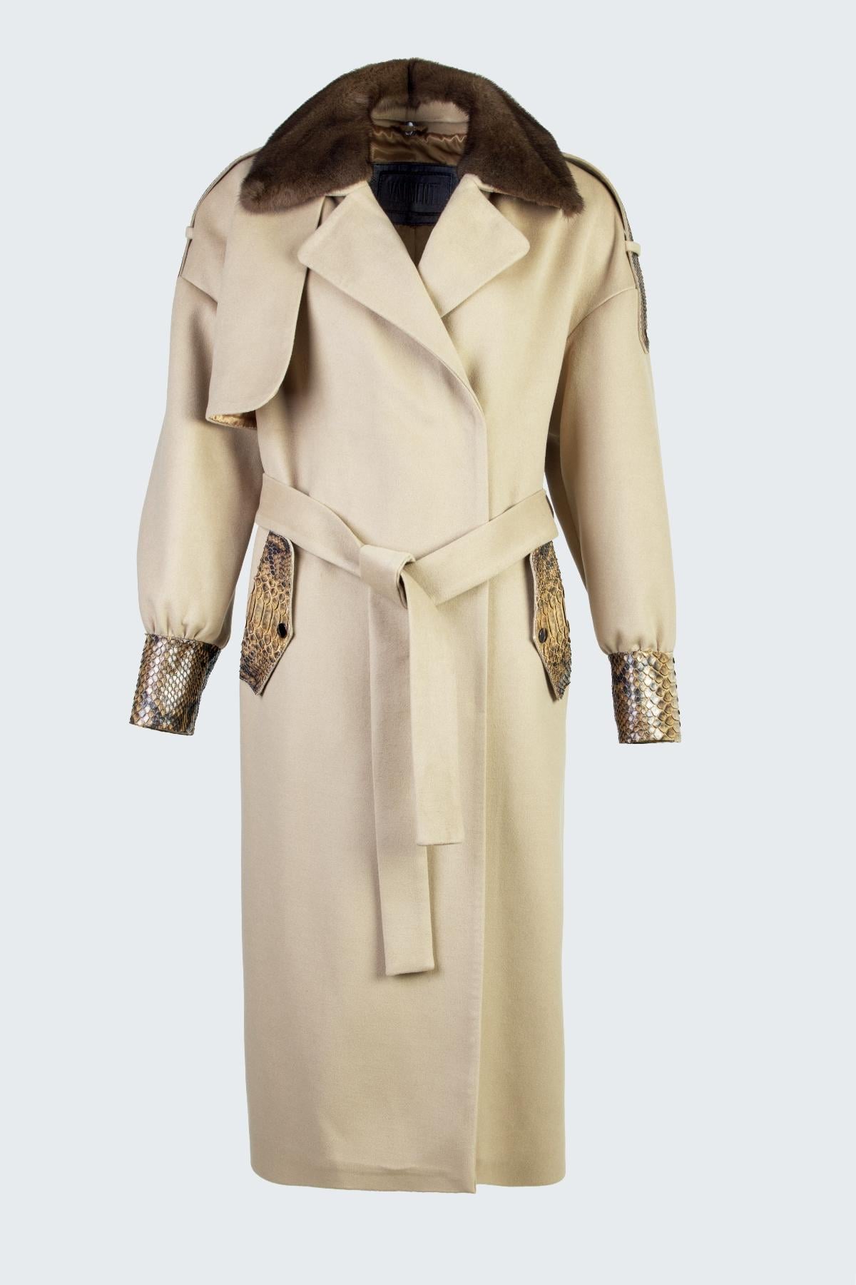  Valmenti Kadın Bej KUMAS/PITON/KURK Manto