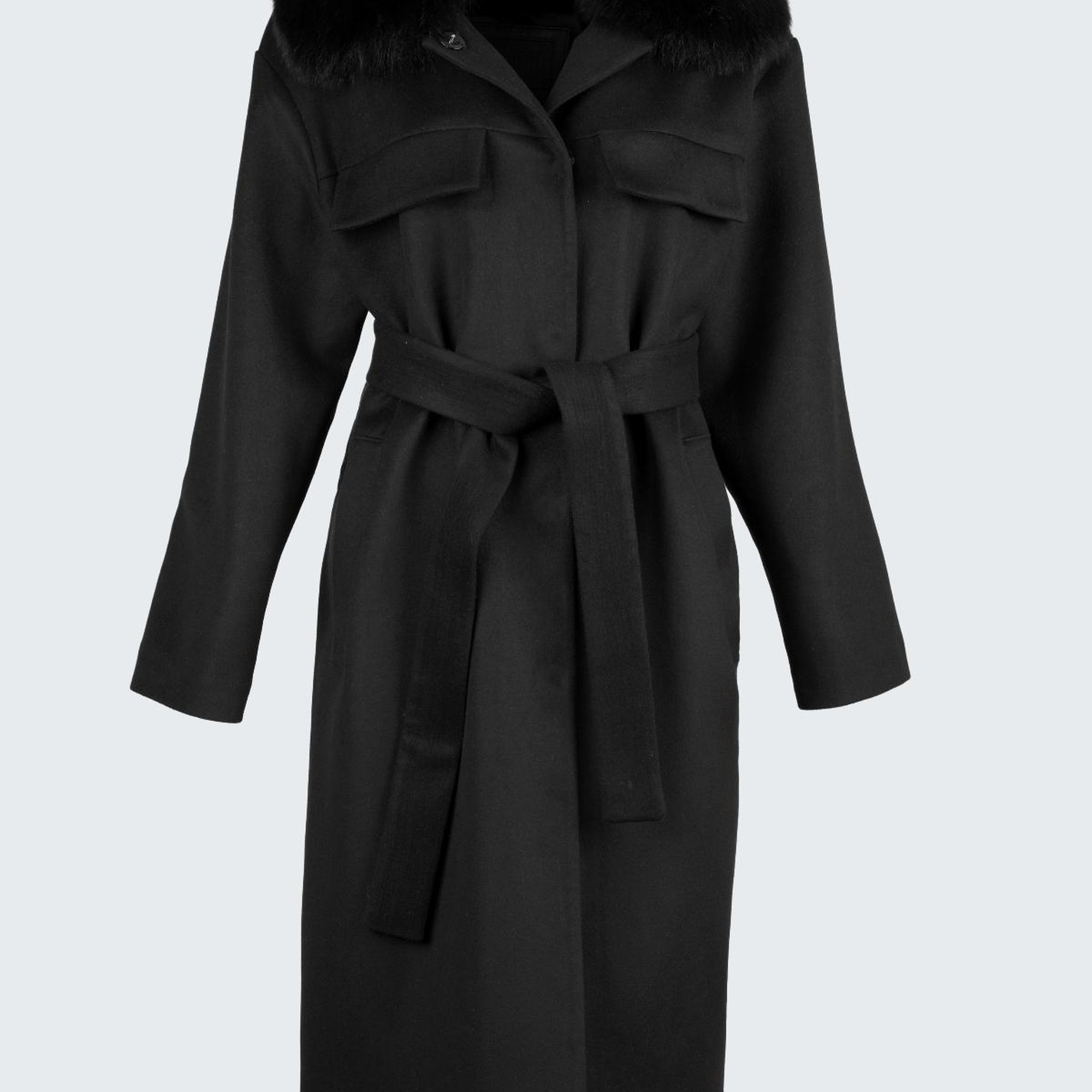 Valmenti Kadın Siyah KURK/DERI/KUMAS Manto