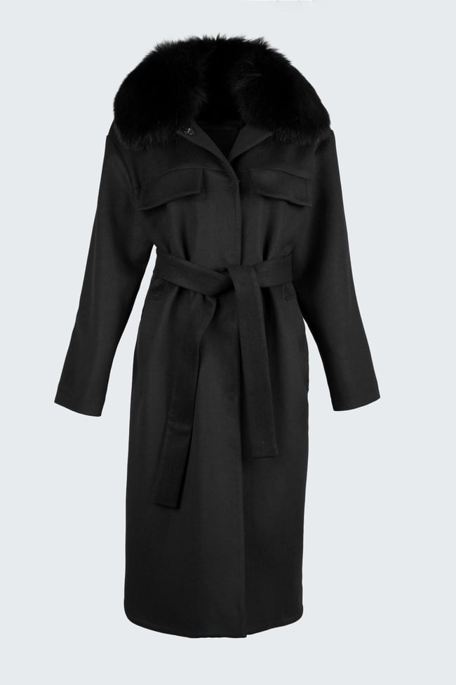  Valmenti Kadın Siyah KURK/DERI/KUMAS Manto